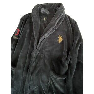 US Polo Assn Wrap Bathrobe Shawl Collar Crest Logo & #3 Dark Blue Men L/XL Read